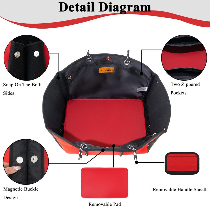 QOGiR Neoprene Multipurpose Beach Bag Tote with Inner Zipper Pocket (Red, X-Large) - Image 3